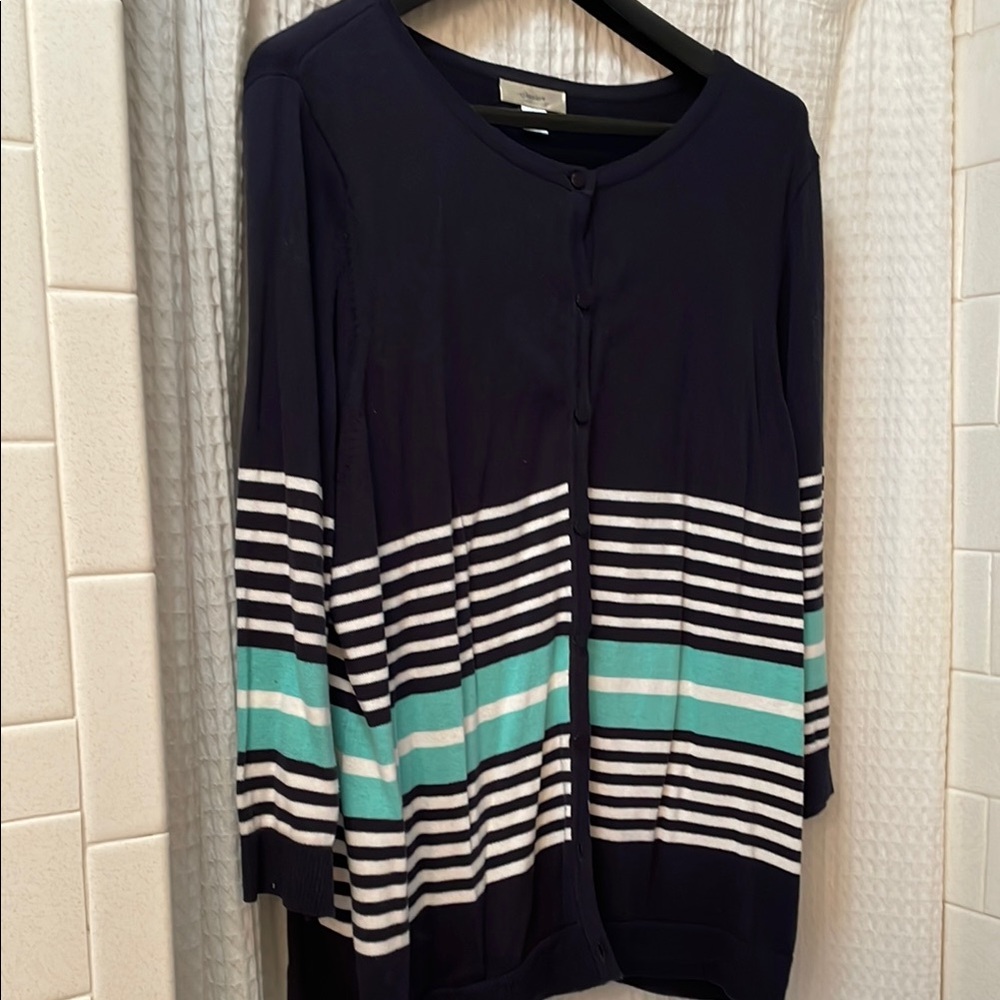 CJ Banks Blue 3/4 Sleeve Boxy Cardigan
